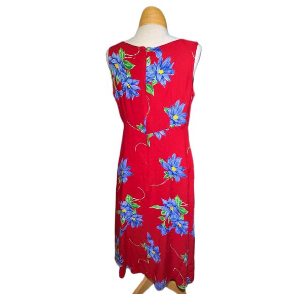 Vtg 1990s Coldwater Creek Red Blue Daisy Floral Print Midi Sun Dress Sz 10 P - Picture 3 of 6